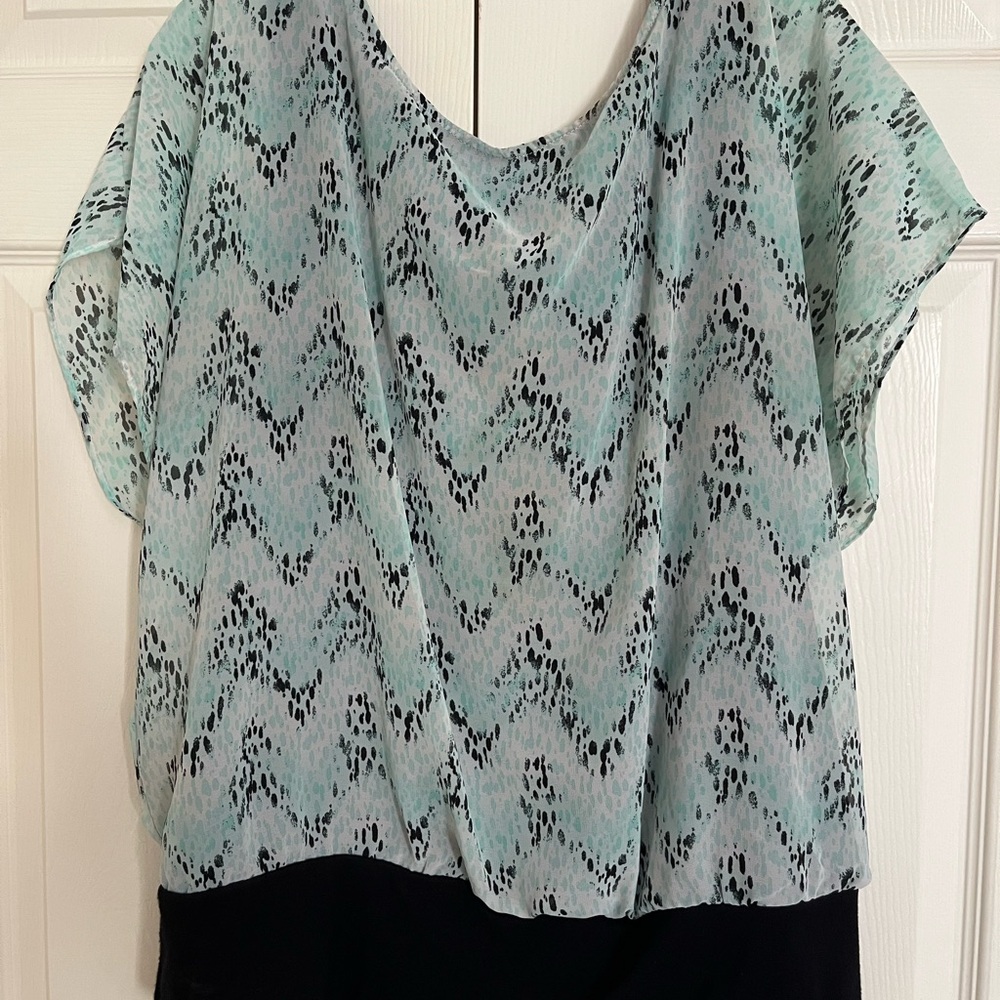 AB Studio Mint and Black Animal Print Blouse